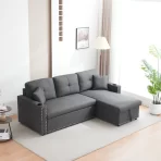 Cidalino+83''+Upholstered+Sleeper+Sofa+Chaise+with+Storage&+2+Cup+Holders